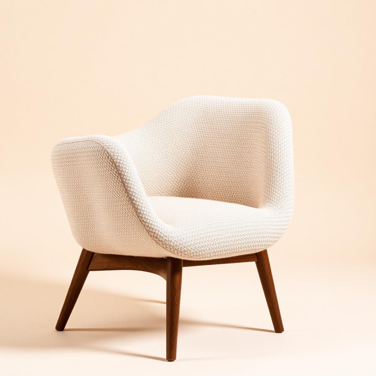 Handmade bouclé armchair with walnut legs